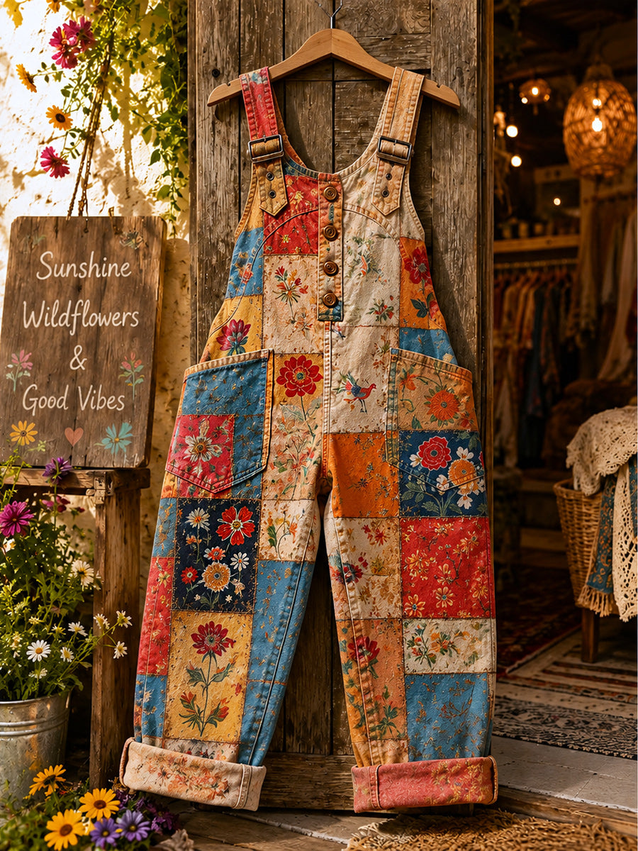 Women's Autumn Faux-Denim Print Jumpsuit